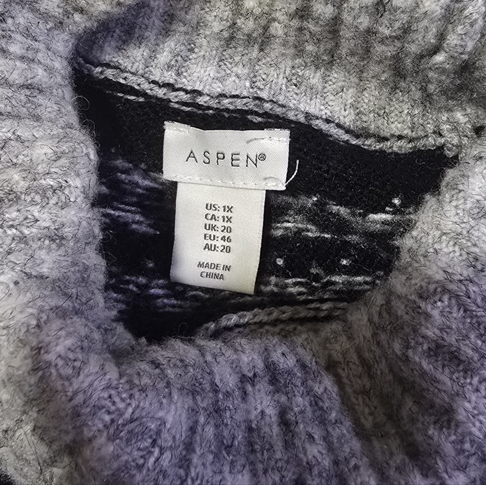 Aspen 1X Nordic Fair Isle Turtleneck Sweater Gray Black - Picture 5 of 5